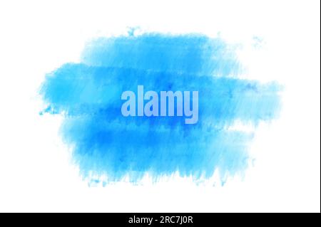 Freier Hintergrund Aquarell Blau farbenfroher Aquarellhintergrund Abstraktes Blau Aquarellblau auf weißem Hintergrund Farbspritzer auf Papier das ist eine Hand Stockfoto