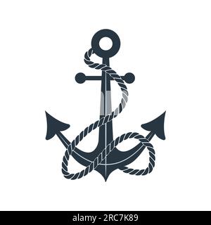 Anker mit Seilsymbol. Marinelogo. Nautisches Symbol isoliert auf weißem Hintergrund. Vektordarstellung in flacher Form Stock Vektor