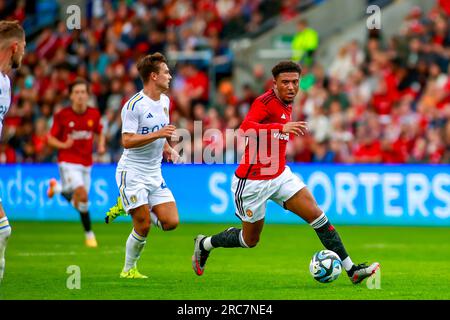 Oslo, Norwegen, 12. Juli 2023. Jadon Sancho von Manchester United im Ullevål-Stadion in Oslo im Spiel zwischen Manchester United und Leeds United auf dem Ball. Kredit: Frode Arnesen/Alamy Live News Stockfoto