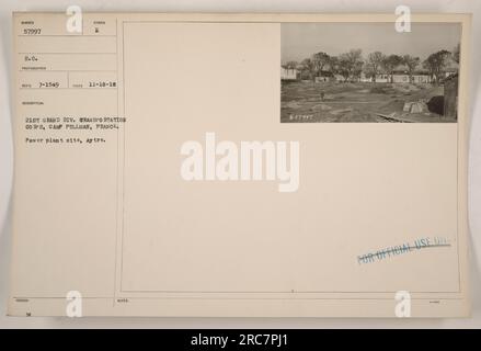 Ein Blick auf das Kraftwerk in Aytre, Frankreich, wo das 21. Transportkorps der Grand Division im Camp Pullman stationiert ist. Dieses Foto wurde am 10. November 1918 aufgenommen. Das Bild ist mit dem Symbol E und der amtlichen Identifizierungsnummer S.C. gekennzeichnet FOTOGRAF RE-7-1549. Im beigefügten Hinweis wird darauf hingewiesen, dass dieses Bild nur für den offiziellen Gebrauch bestimmt ist. Stockfoto