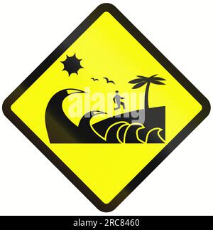 Indonesisches Warnschild - Tsunami-Gefahrenzone Stockfoto
