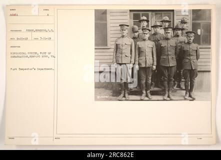 Ein Foto, das am 21. Juli 1919 in Newport News, VA, aufgenommen wurde und das Hafeninspektor-Department im Hafen der Einschiffung zeigt. Das Bild stammt aus der Historical Series of American Military Activities während des Ersten Weltkriegs. Der Fotograf ist Sergeant Newberg aus den USA Das Signal-Korps Der Armee. Stockfoto