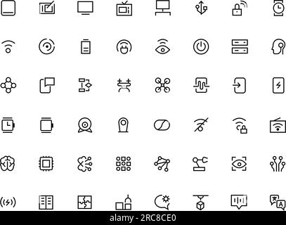 Satz von Technologiesymbolen. Industrie 4,0, 5G, ai, Roboter, iot, Programmiervektorbildungspaket Stock Vektor