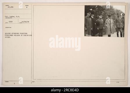 Alliierte Chirurgen besuchen Präsident Wilson 1918 im Weißen Haus. CPL. Lubbe, S.C., fotografierte die Veranstaltung am 10. Oktober 22/18 im Rahmen seiner offiziellen Aufgaben. Stockfoto