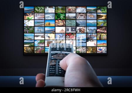 Streaming-Dienst. Online-TV ansehen. Multimedia TV Video Streaming, Media TV on Demand. Streaming-Video-Abonnement. Internet-Streaming-Server Stockfoto