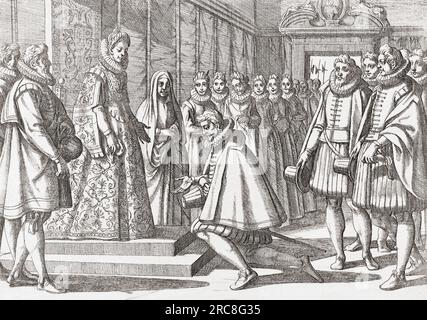 Philip III., König von Spanien vor Margaret von Österreich, die er heiratete. Philip III, 1578-1621. Margaret von Osterreich, 1584-1611. Nach einer Gravur von Antonio Tempesta aus dem 17. Jahrhundert. Stockfoto