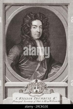 Sir William Trumbull, 1639-1716. Englischer Staatsmann und Zivilanwalt. Von einem Abdruck aus dem 18. Jahrhundert von George Vertu nach dem Porträt von Sir Godfrey Kneller. Stockfoto