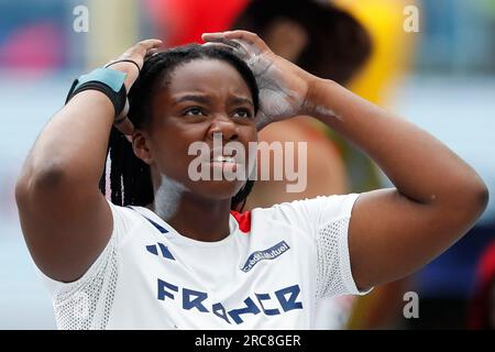 Chorzow, Polen. 23. Juni 2023: Naomie What of France reagiert während des Women's Shot Put während der Leichtathletik-Meisterschaften der europäischen Teams, der Europameisterschaften – Tag 4 im Slaski-Stadion in Chorzow, Polen. 23. Juni 2023. (Foto: Nikola Krstic/Alamy) Stockfoto