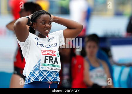 Chorzow, Polen. 23. Juni 2023: Naomie What of France reagiert während des Women's Shot Put während der Leichtathletik-Meisterschaften der europäischen Teams, der Europameisterschaften – Tag 4 im Slaski-Stadion in Chorzow, Polen. 23. Juni 2023. (Foto: Nikola Krstic/Alamy) Stockfoto