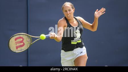 Madison Keys (USA) auf den Übungsplätzen, bevor sie am zweiten Tag des Rothesay International, am 27. Juni in Devonshire Park, Eastbourne, Großbritannien, spielen Stockfoto