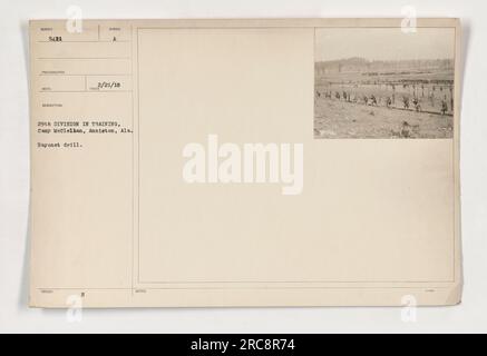 Soldaten der 29. Division haben während ihres Trainings im Camp McClellan in Anniston, Alabama, Bajonettbohrungen durchgeführt. Dieses Foto zeigt die Intensität und Präzision, mit der sie für den Kampf trainiert wurden. Stockfoto