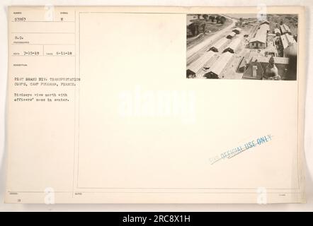 Luftaufnahme des 21. Grand Div Transportkorps in Camp Pullman, Frankreich im Ersten Weltkrieg. Das Bild zeigt das Chaos der Offiziere in der Mitte. Foto aufgenommen am 11. Juni 1918. Offiziell ausgestellt mit der Bezeichnung und dem Symbol RECO 7-15-19. Hinweise weisen darauf hin, dass es nur für den offiziellen Gebrauch bestimmt ist. Stockfoto
