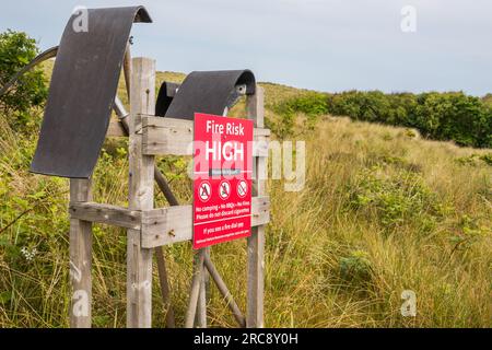 National Nature Reserve at Winterton Dunes High risk at Fire Schild. Stockfoto