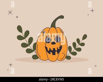 Ein gruseliges Halloween-Kürbisgesicht mit einem gruseligen Lächeln. Retro-Style. Stock Vektor