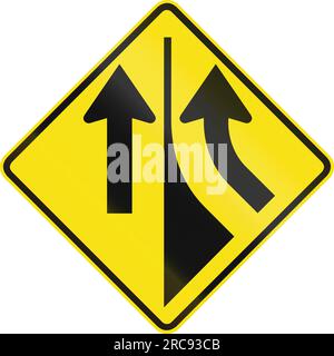 Australisches Straßenwarnschild – von rechts zusammengeführt Stockfoto