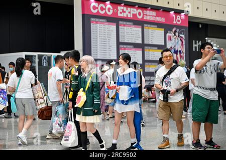 SHANGHAI, CHINA - 13. Juli 2023 - Anime-Fans besuchen CCG EXPO 2023 in Shanghai, China, 13. Juli 2023. Die 18. China International Animation und Spiele E Stockfoto
