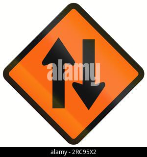 Temporäres Warnschild in Indonesien: Gegenverkehr Stockfoto