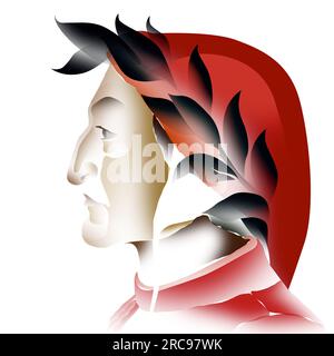 Stilisiertes Porträtbild von Dante Alighieri, dem legendären italienischen Dichter. Stockfoto