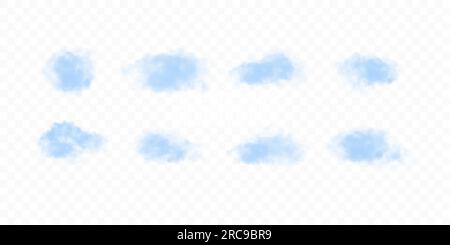 Satz blauer glatter Wolken, isoliert auf transparentem Hintergrund. Stock Vektor