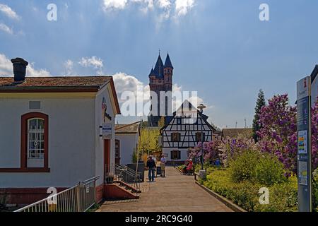 Schum-Stadt, Pavillon, Pegelhäusje, Nibelungenturm, erbaut 1897 bis 1900 Stockfoto