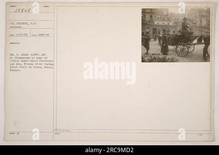 Leutnant Drucker hat am 13. Februar 1919 ein Foto aufgenommen, das als 111-SC-38528 gekennzeichnet ist. Auf dem Bild sehen Sie Mr. William G. Sharp auf der linken Seite und Mr. Georges Clemenceau in der Residenz von Prinz Murat, der während ihres ersten Besuchs in Paris, Frankreich, als Präsident und Mrs. Wilson zu Hause diente. Dieses Foto wurde mit der PE.F.-Lizenznummer versehen und ist mit den Hinweisen in 98528 verknüpft. Stockfoto