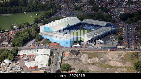 Das Hillsborough Stadikum von Sheffield Wednesday, South Yorkshire, Großbritannien, aus der Vogelperspektive Stockfoto