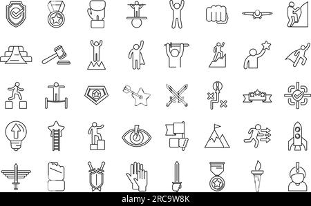 Mutige Symbole legen den Konturvektor fest. Risiko-Abenteuer. Das Leben selbst Stock Vektor