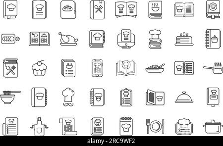 Die Symbole im Rezeptbuch legen den Gliederungsvektor fest. Kochrezept. Gewürz kochen Stock Vektor