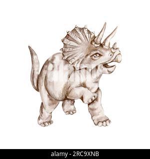 Aquarell handgezeichneter tropischer Dinosaurier, handgemalte süße Dinosaurier. Dino-Illustrationen für Design, Tapete, Sammelalben, Einladung, Hochzeiten Stockfoto