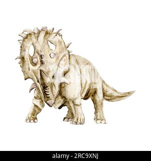 Aquarell handgezeichneter tropischer Dinosaurier, handgemalte süße Dinosaurier. Dino-Illustrationen für Design, Tapete, Sammelalben, Einladung, Hochzeiten Stockfoto