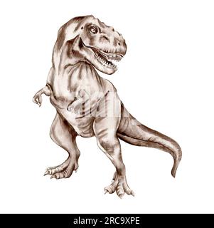 Aquarell handgezeichneter tropischer Dinosaurier, handgemalte süße Dinosaurier. Dino-Illustrationen für Design, Tapete, Sammelalben, Einladung, Hochzeiten Stockfoto