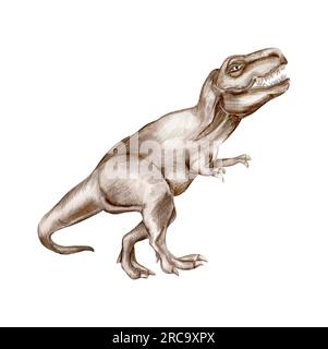 Aquarell handgezeichneter tropischer Dinosaurier, handgemalte süße Dinosaurier. Dino-Illustrationen für Design, Tapete, Sammelalben, Einladung, Hochzeiten Stockfoto