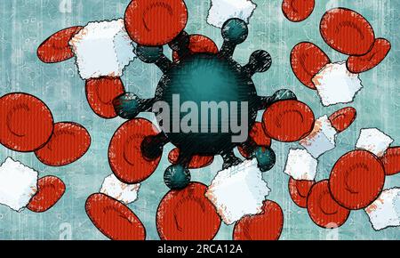 Covid-19-Coronavirus-Zelle im Blutzucker zur Beeinflussung der Diabetesideographix-Illustration Stockfoto