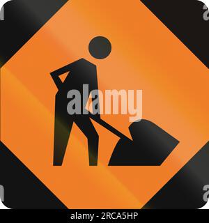 Temporäres Warnschild in Kanada - Arbeiter auf der Straße voraus. Dieses Zeichen wird in Ontario verwendet. Stockfoto