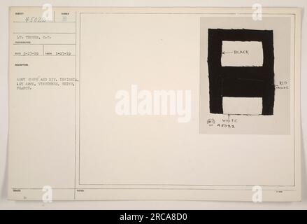 Bild: Abzeichen des Armeekorps und der Division der 1. Armee in Vincennes, seine, Frankreich. Das Foto wurde am 27. Januar 1919 aufgenommen. Die Beschreibungsnummer lautet 45022. Das Abzeichen zeigt ein schwarz-weißes Design mit einem roten Innenbereich. Stockfoto