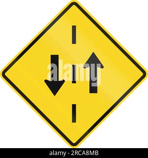 Warnschild in Kanada - Gegenverkehr. Dieses Zeichen wird in Ontario verwendet. Stockfoto