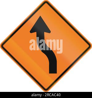Kanadisches Straßenwarnschild – Kurve rückwärts. Dieses Zeichen wird in Ontario verwendet. Stockfoto