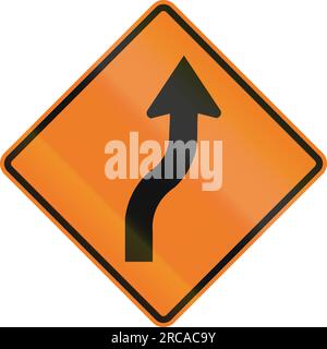 Kanadisches Straßenwarnschild – Kurve rückwärts. Dieses Zeichen wird in Ontario verwendet. Stockfoto