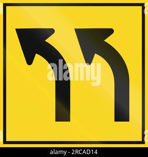 Fahrspurübersichtsschild in Kanada – zwei linke Abbiegespuren. Dieses Zeichen wird in Ontario verwendet. Stockfoto