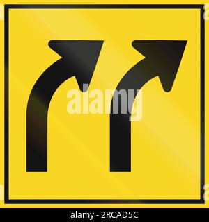 Fahrspurübersichtsschild in Kanada - zwei rechte Abbiegespuren. Dieses Zeichen wird in Ontario verwendet. Stockfoto