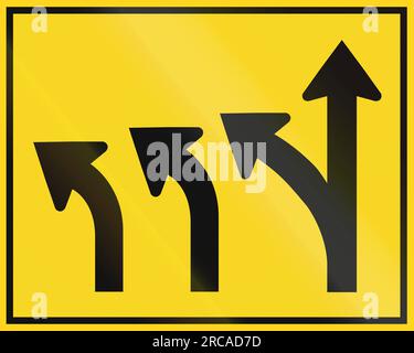 Fahrspurübersichtsschild in Kanada – drei Spuren. Dieses Zeichen wird in Ontario verwendet. Stockfoto