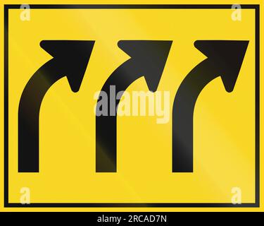 Fahrspurübersichtsschild in Kanada – drei Abbiegungen rechts. Dieses Zeichen wird in Ontario verwendet. Stockfoto