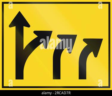 Fahrspurübersichtsschild in Kanada – drei Spuren. Dieses Zeichen wird in Ontario verwendet. Stockfoto