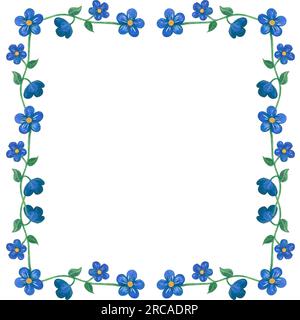 Quadratischer Blumenrahmen auf weißem Hintergrund. Die Darstellung der Aquarelle wird von Hand erstellt Stockfoto