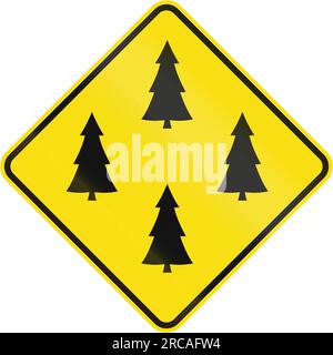 Warnschild in Quebec, Kanada - Waldplantage. Stockfoto