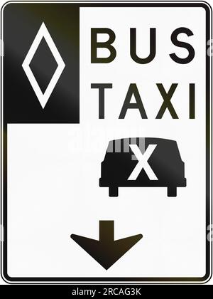 Reguläres Straßenschild in Quebec, Kanada - Bus- und Taxispur. Stockfoto