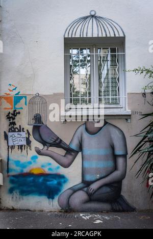 Street Art im beliebten 13. Arrondissement, Paris, Frankreich Stockfoto