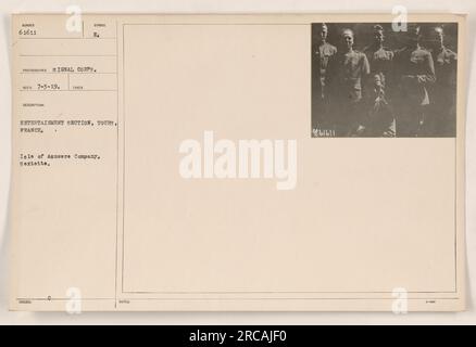 Entertainment Section, Tours, Frankreich. Isle of Azuwere Company, Sextette, fotografiert am 3. Juli 1919 von einem Fotografen des Signal Corps. Die Sextette, gekennzeichnet durch Note Nummer 61611, war Teil der Entertainment Section stationiert in Tours, Frankreich. Stockfoto