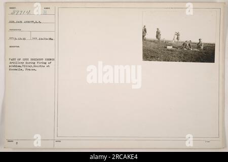 Sergeant Jack Abbott, ein Fotograf des Signalkorps, machte dieses Foto am 12. März 1919. Es fängt einen Moment während einer Schützenschießübung in Vitrey, Meurthe et Moselle, Frankreich, ein. Das Foto ist Teil der Sammlung des 12. Regiments und trägt die ausgestellte Nummer 111-SC-39714. Stockfoto