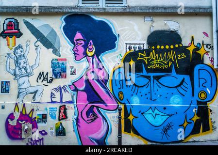 Street Art im beliebten 13. Arrondissement, Paris, Frankreich Stockfoto